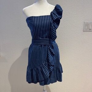 Alexis Navy One-Shoulder Dress with Ruffle Detail